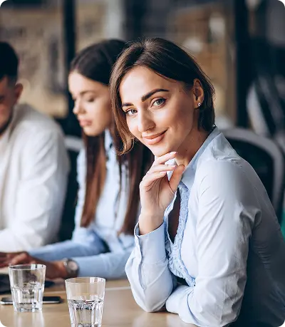 Professional woman smiling in office environment